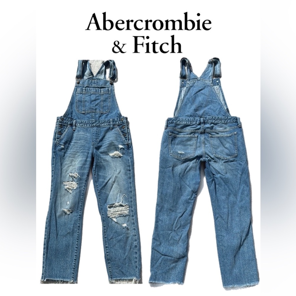 ABERCROMBIE & FITCH Blue Denim Distressed Jean Overalls Japan Size XS